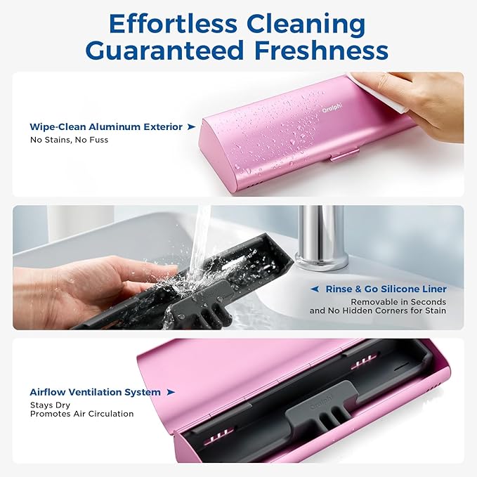 Aluminum Electric Toothbrush Travel Case, 2 in 1 Travel Toothbrush Holder for Oral B/Oral-B Pro 1000 1500 5000 7000 and Most Electric Toothbrush for Traveling, Removable Silicone Liner-Pink