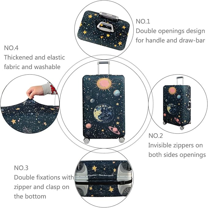 fancyfree Luggage Cover Washable Suitcase Protector Anti-scratch Suitcase cover (Interstellar Travel, S(18"-21" luggage))