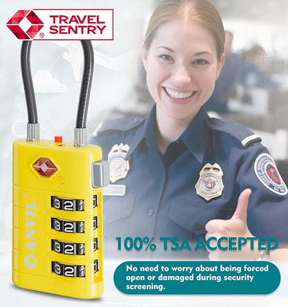 ANVIL 4 Digit Luggage Locks, TSA Locks for Luggage, Advanced TSA008 core, Alert Indicator for Your Travel Lock, Suitcase Lock. (4, Yellow)