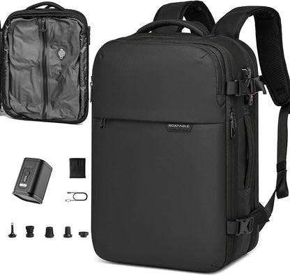 Vacuum Seal Travel Backpack 45L - Expandable Air Compression System, Water-Resistant, Carry-On Suitcase Luggage with TSA Lock Fits 18" Laptop - Vacuum Pump Included(Black)