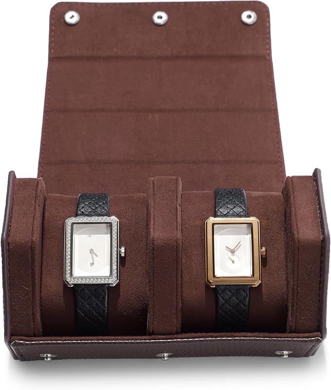 Oirlv Luxury Hexagonal Leather Watch Travel Case Watch Organizer Case for Men Portable Jewelry Storage Roll Organizer(2-Slot,Brown)