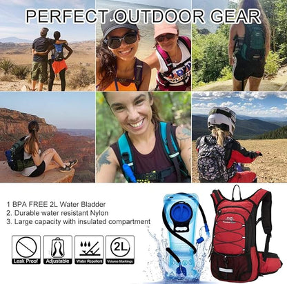 15L Insulated Hydration Backpack Pack with 2L Water Bladder Lightweight Hiking Backpack Bag for Women Men Daypack for Hiking Running Festival Camping Biking