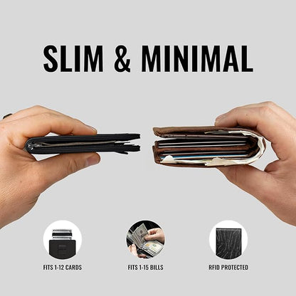 Kings Loot Wallet for Men | Minimalist Slim RFID Blocking Leather Design with Cash Pocket & Card Pull Strap | Holds 1-15 Cards | Stylish & Durable Wallets (Onyx Black)