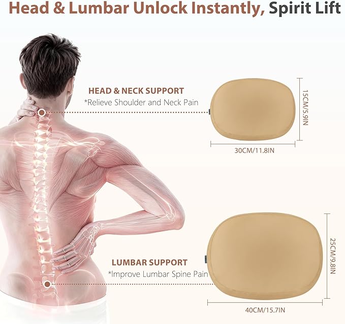 FLORICH Car Headrest and Lumbar Support Double-Sided Suede & Leather Neck Rest Cushion with Back Support Breathable Car Seat Headrest and Lumbar Support for Car Office Chair Fatigue Relief, Brown