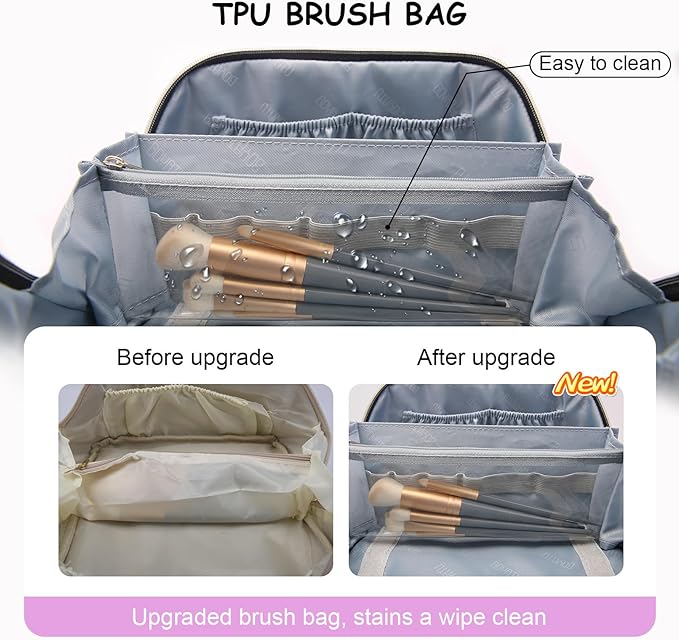 BOYATU Travel Makeup Bag Organizer Cosmetic Bag: 3 Pcs Set Make up Bags for Women with Handle - Waterproof Vegan Leather Toiletry Bags Travel Essentials Pouch with Compartments (02-Purple)