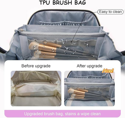 BOYATU Travel Makeup Bag Organizer Cosmetic Bag: 3 Pcs Set Make up Bags for Women with Handle - Waterproof Vegan Leather Toiletry Bags Travel Essentials Pouch with Compartments (02-Purple)