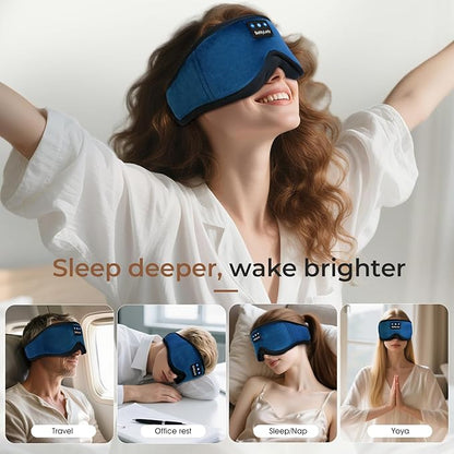 Sleep mask Headphones,100% Blackout 3D Zero Eye Pressure Bluetooth Sleep mask Breathable Eye mask with Bluetooth Headphones Sleep Headphones for Side Sleepers, 14H Playtime&Bluetooth 5.4 Blue
