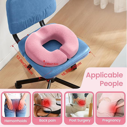 Benazcap Donut Pillow Seat Cushion, Donut Chair Cushions for Postpartum Pregnancy & Hemorrhoids, Memory Foam Seat Chair Cushion for Sciatica & Hip & Coccyx Pain Relief-Pink
