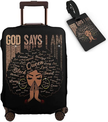 Travel Suitcase Protector African American Woman Elastic Protective Washable Luggage Cover With Concealed Zipper Suitable For 18-32 Inch (L (for 25--28 inch luggage))