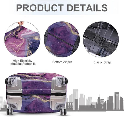 ANNA QUEEN Purple Marble Luggage Cover, Elegant Abstract Art Suitcase Protector, Stretchable Washable Travel Sleeve for 28-30 Inch Luggage