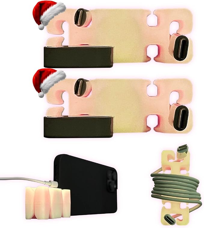 GlowBrick Stocking Stuffers for Adults Cord Management Weighted Cord Holder Cable Wrap Phone Stand - Glow-in-The-Dark Gadget Organizer for Nightstand. Gift for Men, Silicone. 2pk Glowing Pink