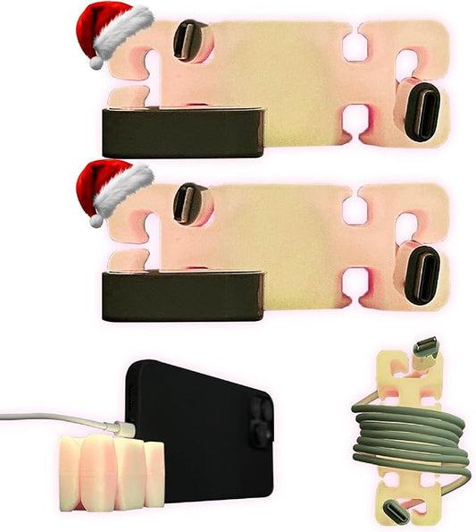 GlowBrick Stocking Stuffers for Adults Cord Management Weighted Cord Holder Cable Wrap Phone Stand - Glow-in-The-Dark Gadget Organizer for Nightstand. Gift for Men, Silicone. 2pk Glowing Pink