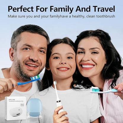 Toothbrush Covers Case San itizer with Light,Toothbrush Covers with Holder, Rechargeable Portable Toothbrush Cleaner Case（Blue）
