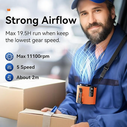 Portable Fan,Rechargeable Waist Fans,11000RPM Strong Airflow Mini Wearable Belt Fan,5 Speed,Personal Clip Waist Fans for Outdoor,Camping,Jobsite,Fishing,Travel (K20-Orange)
