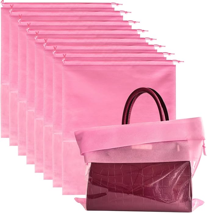 8PCS Dust Bags for Handbags Jumbo Travel Shoe Bags Purses Organizers Storage Bags with Rope Clear Window Dustproof Drawstring Bag Storage Pouch for Men and Women - Pink, 23.6 x 19.7 in