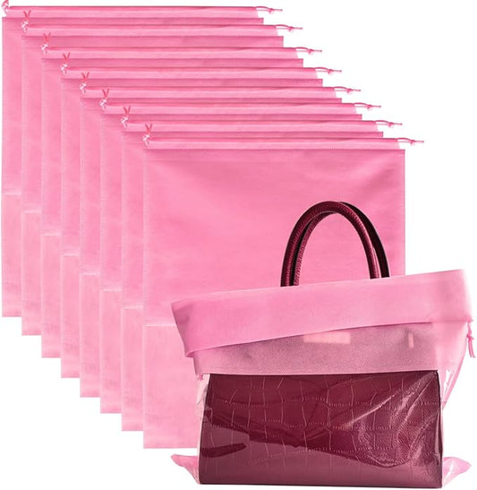 8PCS Dust Bags for Handbags Jumbo Travel Shoe Bags Purses Organizers Storage Bags with Rope Clear Window Dustproof Drawstring Bag Storage Pouch for Men and Women - Pink, 23.6 x 19.7 in
