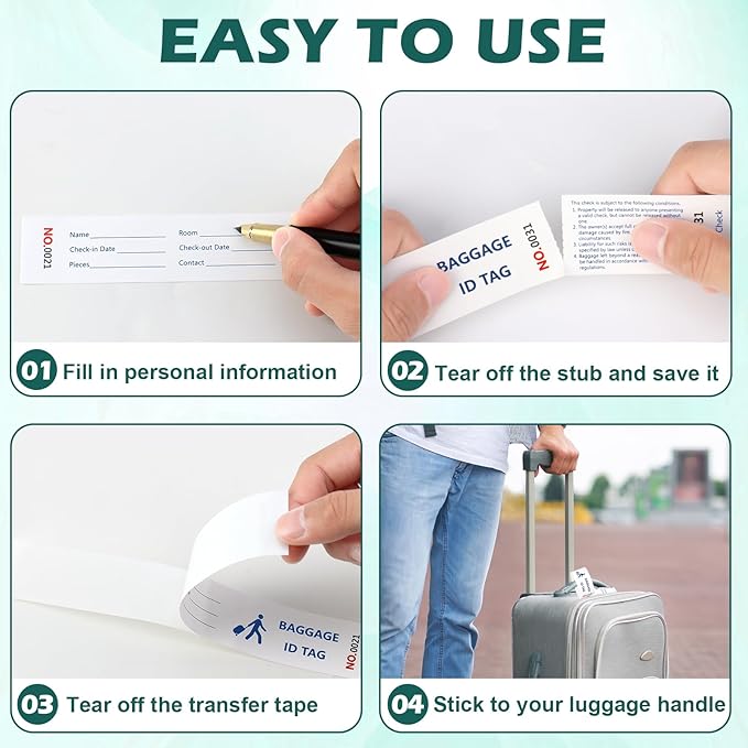 2000 Pcs Paper Hotel Luggage Tags with Transfer Tape On Back Luggage Tags Bulk Blue Baggage Claim Check Tags Serial Numbering Claim Ticket Baggage Identification for Suitcase Motel Bag Storage