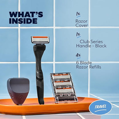 Dollar Shave Club | Travel Shave Set | 4 Extra Close Refill Cartridges, 1 Handle (Black), 1 Razor Cover