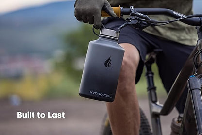 HYDRO CELL Stainless Steel Insulated Water Bottle with Straw - For Cold & Hot Drinks - Metal Vacuum Flask with Screw Cap and Modern Leakproof Sport Thermos for Adults (Graphite/Black 64oz)