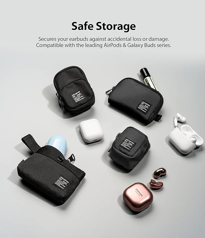 Ringke Mini Pouch Block, Small Bag for Universal Wireless Ear Buds, Durable Waterproof Keychain Backpack Accessories for AirPods Pro 3 & 2 & 1, AirPods 4 & 3 & 2 & 1 Case