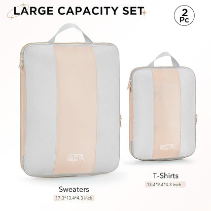2 Set Compression Packing Cubes for Travel Essentials,Compressible Expandable Packing Cubes for Suitcase,OlarHike Luggage Organizer Bags for Travel,Handy Helper for Organizing Clothes(Beige)