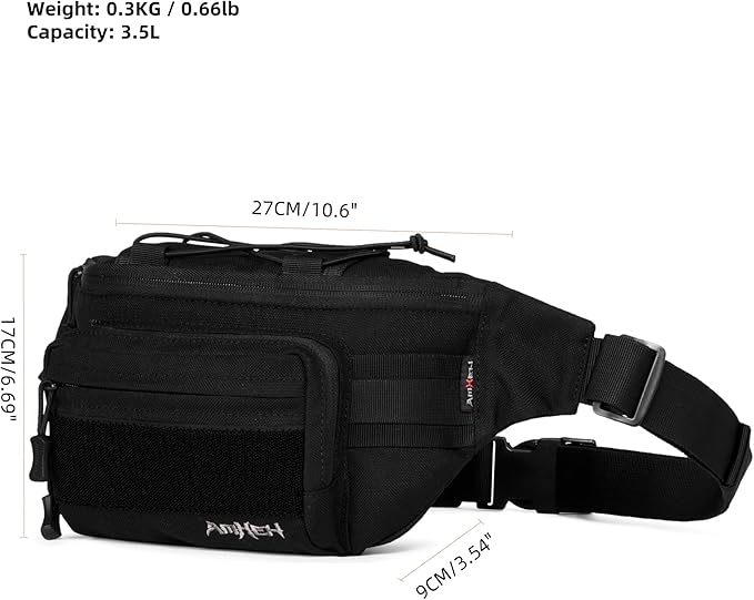 3.5L Military Tactical Fanny Pack | Molle, Quick Access, EDC, Hiking, Travel, Fit Most Men's Waist (Black)