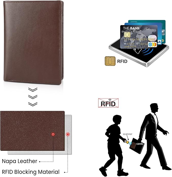 Polare Luxury RFID Blocking Leather Passport Holder Travel Wallet For Men and Women (Coffee)