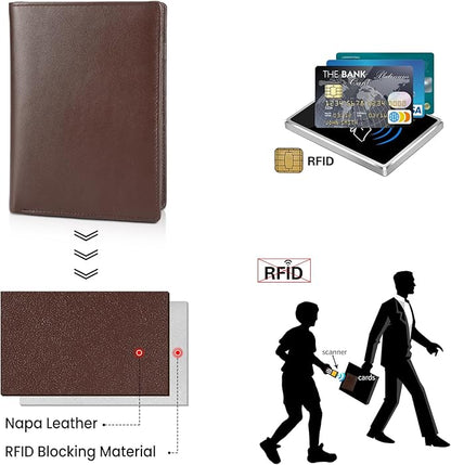 Polare Luxury RFID Blocking Leather Passport Holder Travel Wallet For Men and Women (Coffee)
