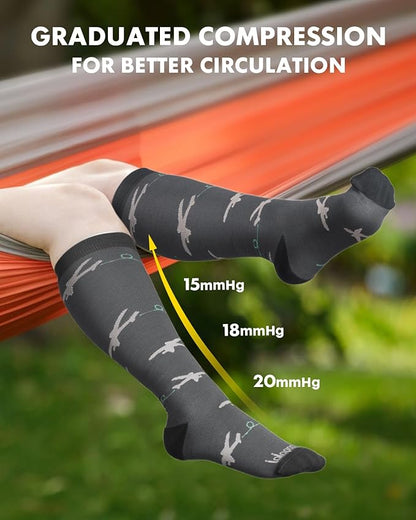 Bamboo Viscose Compression Socks for Women Men 2 Pairs 15-20mmHg Knee High Compression Socks Travel Nurse