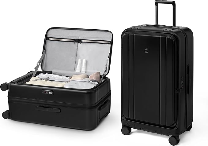 NINETYGO Medium Checked Luggage 24 Inch, Top Opening Luggage Checking In Luggage, Expandable, PC Hard Shell, Larger Capacity Checked, TSA Lock, 360° Spinner Wheels (Black)