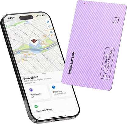 WHEREMYLUV-Item-Finder-for-Wallet, Ultra Thin Bluetooth Tracker Card Compatible with Apple Find My, Rechargeable GPS Locator, IPX8 Waterproof, Slim Smart Card for Men & Women (Purple)