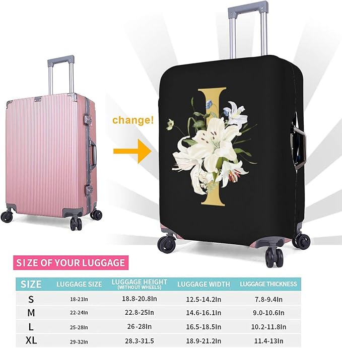 Decorative I Suitcase Protectors Elastic Washable Luggage Covers With Concealed Zippers For 18-32 Inch Luggage (Size L: Fits 25-28 Inch)
