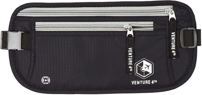 VENTURE 4TH Slim Minimalist Design RFID Money Belt with RFID Blocking Sleeves, for Men and Women – Ideal for Keeping Your Cash, Credit Card, Passport, Phone Secure When Traveling - Black