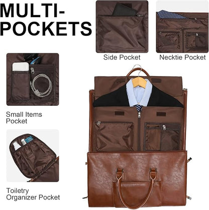 Leather Garment Bag for Travel, Modoker Carry On Suit Carrier Travel Bag with Shoulder Strap/Multiple Pockets - Ideal for Business Trips & Weekend Getaways - The Garment Duffel Bag for Traveling Men