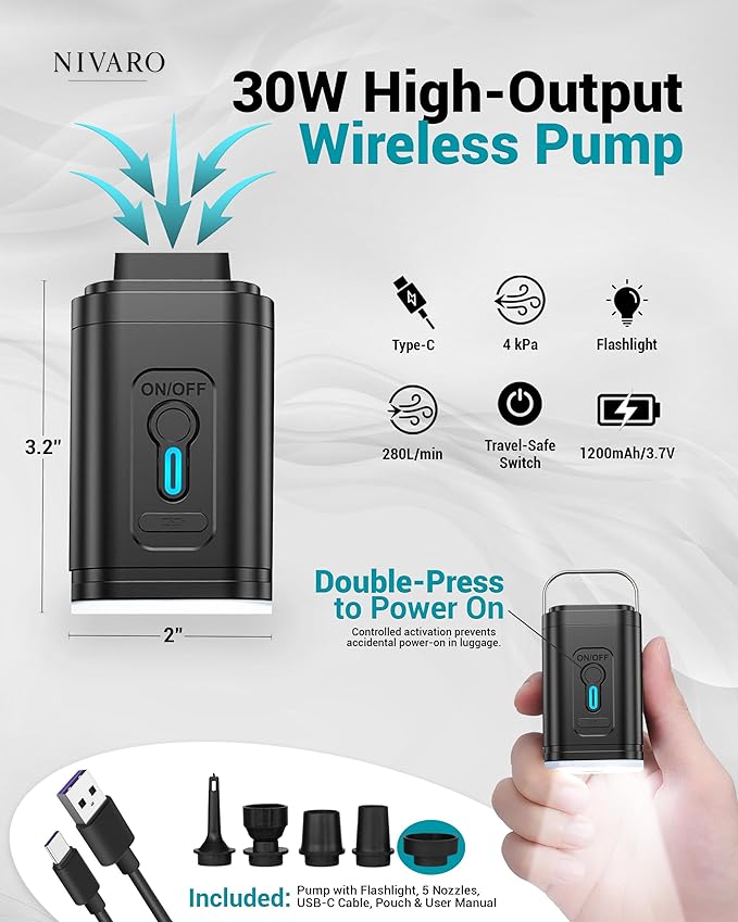 Travel Vacuum Bags with Pump (2-Pack, Large 30L) - IPX8 Waterproof Reusable Compression Bags for Travel, Space Saver Packing Cubes for Luggage, with Wireless Pump