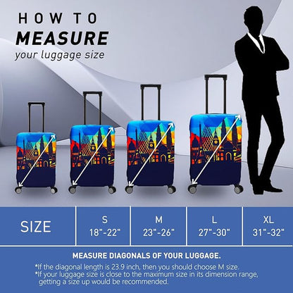 Travel Luggage Cover Protector Washable Suitcase Cover Fits 23-26 Inch Luggage (M,Blue,Landmark)