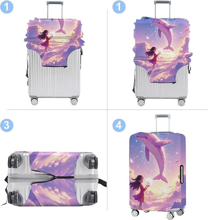 Luggage Cover Washable Suitcase Protector Anti-Scratch,Stretchable Fit for 20-34Inch Luggage Durable Travel Bag Cover with Zipper Closure (Dolphin, M(fits 24-26Inch suitcase))