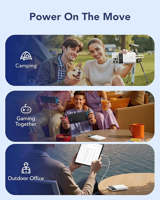 VEGER Portable Charger with Built in Cables, Slim 10000mAh PD 22.5W Fast Charging USB C Power Bank, 4 Outputs 3 Inputs Battery Pack Compatible with iPhone 16 15 14 13 Samsung iPad - Travel Essential