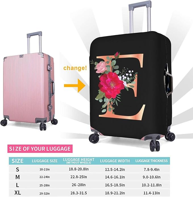 Floral Letter E Travel Luggage Cover Spandex Suitcase Protector Elastic Washable Stretch Suitcase Cover,Size S(Fit 18-21inch Suitcase)