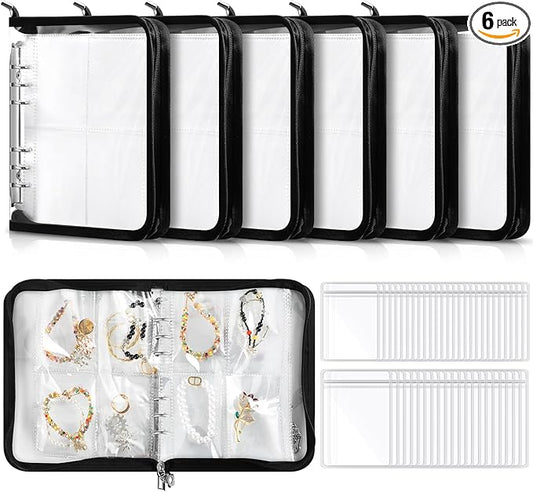 6 Sets Transparent Jewelry Storage Book Travel Jewelry Organizer Earring Organizer Case Bracelet Holder for Necklace Earrings Ring Holder with Clear Zippered Pouch Anti Tarnish Pouches