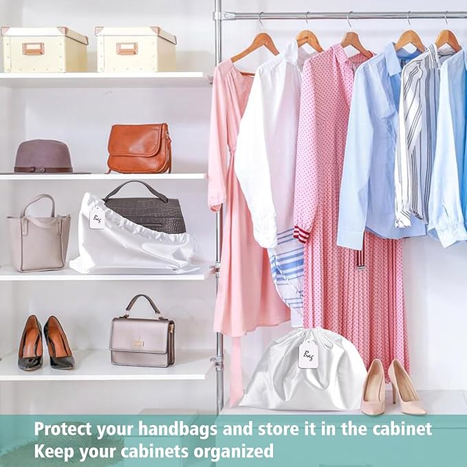 10 Pack Dust Bags for Handbags, Shoe Dust Bags for Purses, Silk Cotton Purse Cover Storage Bag(White, M-19.6 × 15.7 in)