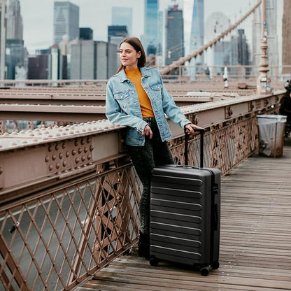 NINETYGO Medium Checked Luggage 24 Inch, Checking In Luggage with Smooth Spinner Wheels, Lightweight, Hard Shell PC Suitcase, Lightweight Travel Luggage, TSA Approved (Black, Rhine Basic)