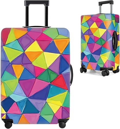 Colorful Geometric Luggage Cover – Durable and Stretchable Travel Suitcase Protector with Vibrant Pattern, Fits 24''–26'' Suitcase with Wheels,M