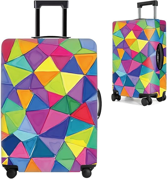 Colorful Geometric Luggage Cover – Durable and Stretchable Travel Suitcase Protector with Vibrant Pattern, Fits 24''–26'' Suitcase with Wheels,M