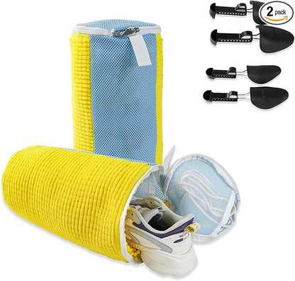 GOGOODA Shoes Was Bags for Laundry with Shoe Trees, 2 PCS Sneakers Washing Bags for Washers and Dryers, Durable Shoe Cleaning Bag for Gym, Tennis Shoes Unstain Cleaner Kit(Yellow, 2Pack)