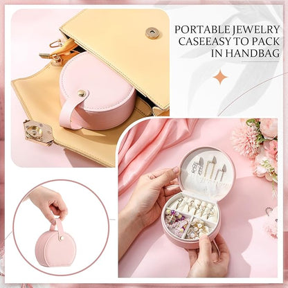Weysat 24 Pack Travel Jewelry Case Mini Leather Bridesmaid Jewelry Gift Box Bulk Small Earring Storage Organizer (Pink)