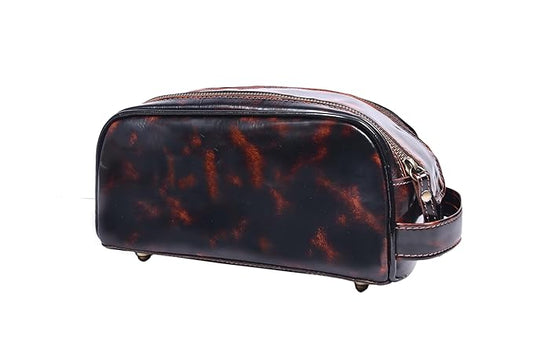 10" Premium Leather Toiletry Travel Pouch With Waterproof Lining | King-Size Handcrafted Vintage Dopp kit By Aaron Leather Goods (Canary Brown)