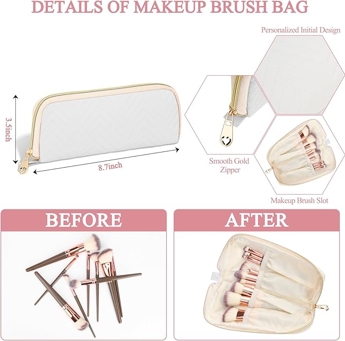 Personalized Initial Makeup Bag Trendy Stuff Leather Waterproof Cosmetic Bag Travel Toiletry Bag, Christmas/Thanksgiving/Halloween Gifts Makeup Organizer Case for Women Girls Mom Girlfriend Wife