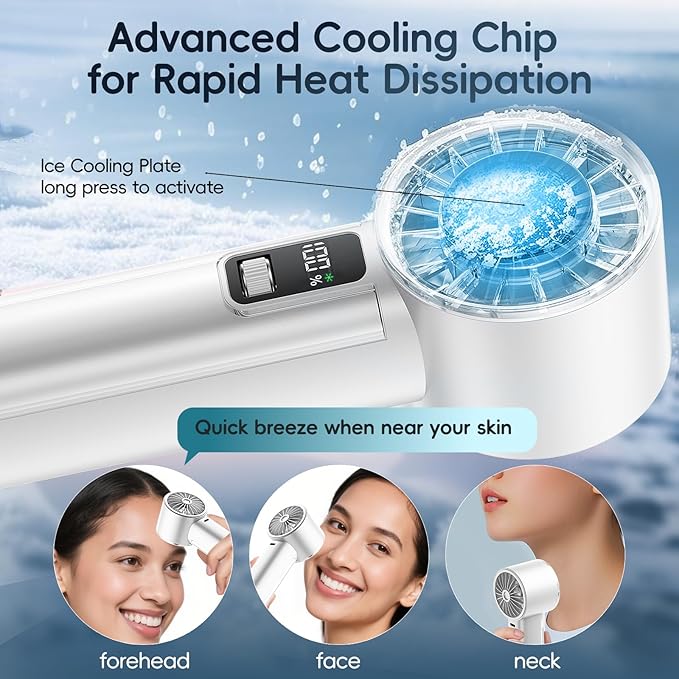 PANERGY High Speed Handheld Fan with Ice Cooler,1-100 Speed Adjustable Mini Turbo Fan, 4000mAh Battery Rechargeable & Digital Display,Gifts for Women Men Travel/Office/Beach/Camping(White)