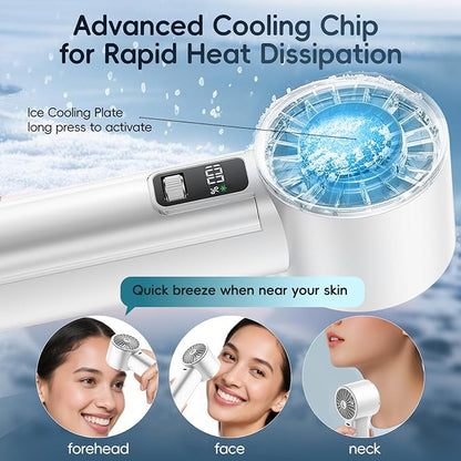 PANERGY High Speed Handheld Fan with Ice Cooler,1-100 Speed Adjustable Mini Turbo Fan, 4000mAh Battery Rechargeable & Digital Display,Gifts for Women Men Travel/Office/Beach/Camping(White)
